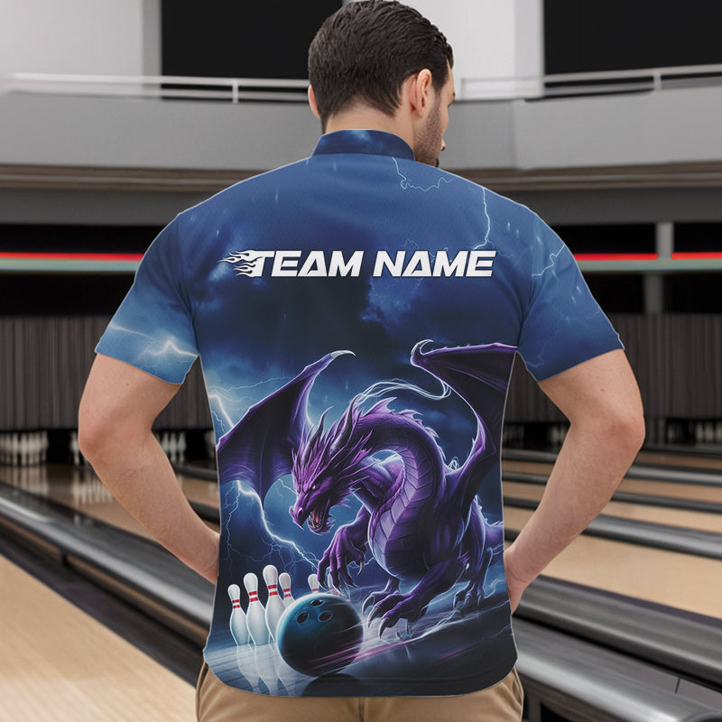 Custom Blue Thunder Lightning Purple Dragon Bowling Team Men Quarter-Zip Shirts, Bowlers Outfit IPHW8915