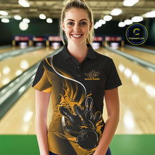 Load image into Gallery viewer, Custom Yellow Flame Bowling Women Jerseys, Bowling Team League Shirt Bowlers Jerseys IPHW11299