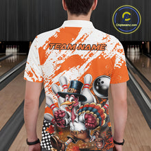 Load image into Gallery viewer, Custom Orange Turkey Bowling Men Polo Shirts, Funny Thanksgiving Bowling Team Shirts IPHW9718