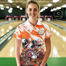 Load image into Gallery viewer, Custom Orange Turkey Bowling Women Polo Shirts, Funny Thanksgiving Bowling Team Shirts IPHW9718