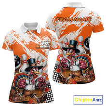 Load image into Gallery viewer, Custom Orange Turkey Bowling Women Polo Shirts, Funny Thanksgiving Bowling Team Shirts IPHW9718