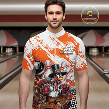 Load image into Gallery viewer, Custom Orange Turkey Bowling Men Quarter-Zip Shirts, Funny Thanksgiving Bowling Team Shirts IPHW9718