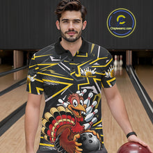 Load image into Gallery viewer, Custom Funny Turkey Bowling Jerseys, Yellow Thanksgiving Bowling Team Men Polo Shirt IPHW9722