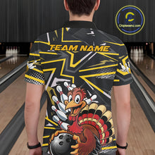 Load image into Gallery viewer, Custom Funny Turkey Bowling Jerseys, Yellow Thanksgiving Bowling Team Men Polo Shirt IPHW9722