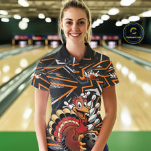 Load image into Gallery viewer, Custom Funny Turkey Bowling Jerseys, Orange Thanksgiving Bowling Team Women Polo Shirt IPHW9723