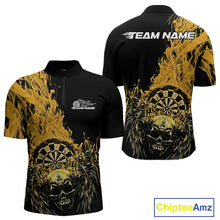 Load image into Gallery viewer, Custom Yellow Fire Flame Skull With Wings Dart Team Men Quarter-Zip Shirt, Halloween Outfit IPHW10047