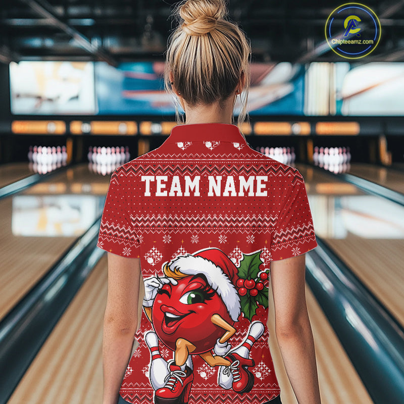 Custom Cute Funny Ladies Christmas Bowling Quarter-Zip Shirts, Women Team Xmas Outfit IPHW10139