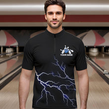 Load image into Gallery viewer, Blue Thunder Lightning Bowling Wings Custom Bowling Team Quarter-Zip Shirts For Men IPHW8393