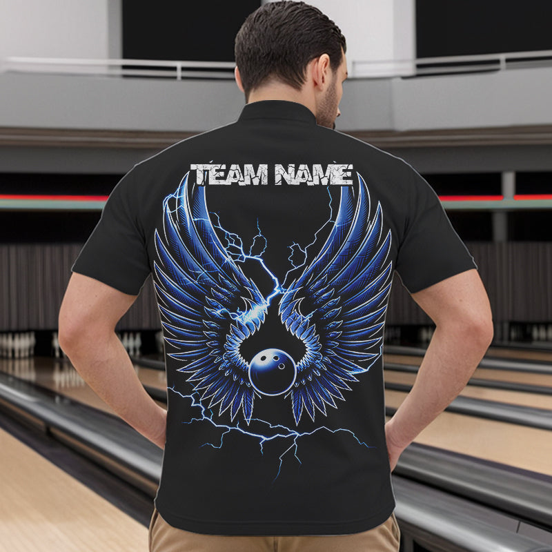 Blue Thunder Lightning Bowling Wings Custom Bowling Team Quarter-Zip Shirts For Men IPHW8393