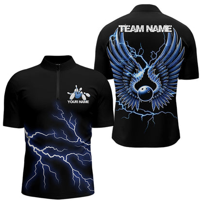 Blue Thunder Lightning Bowling Wings Custom Bowling Team Quarter-Zip Shirts For Men IPHW8393