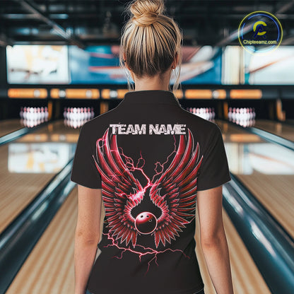 Red Thunder Lightning Bowling Wings Custom Bowling Team Quarter-Zip Shirts For Women IPHW8394