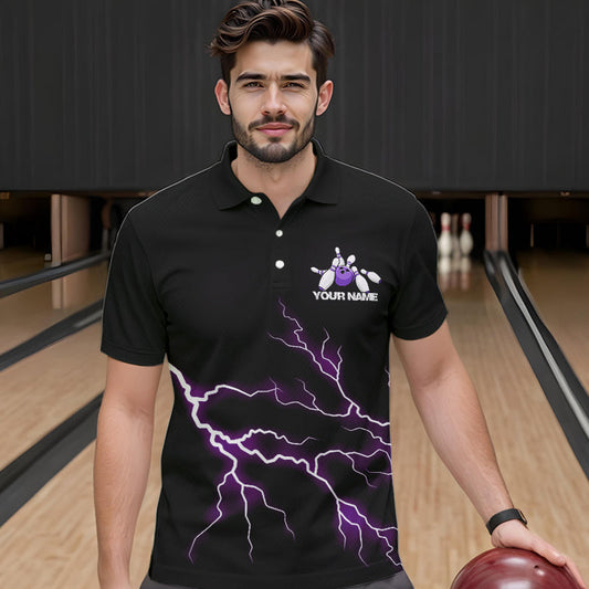 Purple Thunder Lightning Bowling Wings Custom Bowling Team Polo Shirts For Men IPHW8395
