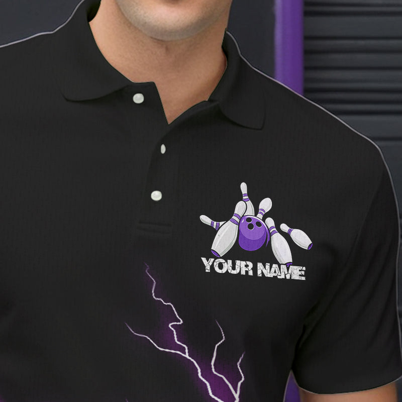Purple Thunder Lightning Bowling Wings Custom Bowling Team Polo Shirts For Men IPHW8395