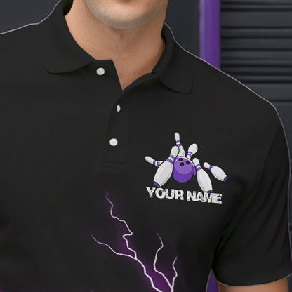 Purple Thunder Lightning Bowling Wings Custom Bowling Team Polo Shirts For Men IPHW8395
