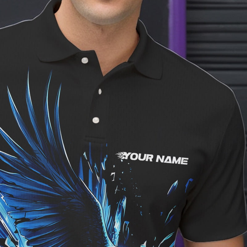 Black And Blue Eagle Break Glass Custom Bowling Polo Shirts For Men, Bowling Team Shirt IPHW8398