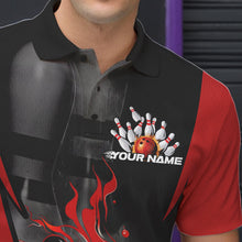 Load image into Gallery viewer, Custom Black And Red Flame Bowling Polo Shirts For Men, Fire Bowling League Shirt IPHW8619