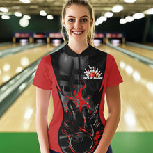Load image into Gallery viewer, Custom Black And Red Flame Bowling Quarter-Zip Shirts For Women, Fire Bowling League Shirt IPHW8619