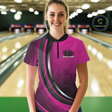 Load image into Gallery viewer, Custom Pink Flame Bowling Jerseys, Bowling Team Women Quarter-Zip Shirt Bowlers Outfit IPHW11315