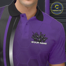 Load image into Gallery viewer, Custom Purple Flame Bowling Jerseys, Bowling Team Men Polo Shirt Bowlers Outfit IPHW11316