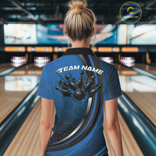 Load image into Gallery viewer, Custom Blue Flame Bowling Jerseys, Bowling Team Women Polo Shirt Bowlers Outfit IPHW11317