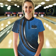Load image into Gallery viewer, Custom Blue Flame Bowling Jerseys, Bowling Team Women Quarter-Zip Shirt Bowlers Outfit IPHW11317