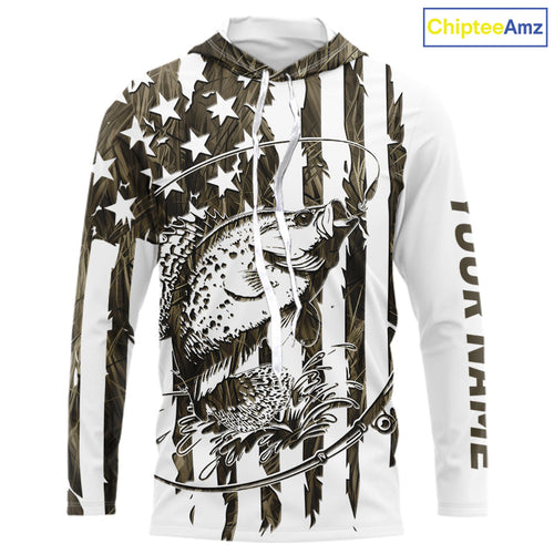 Custom Patrotic Crappie Long Sleeve Hooded Camo Fishing Shirts, Crappie US Fishing Shirt IPHW9147