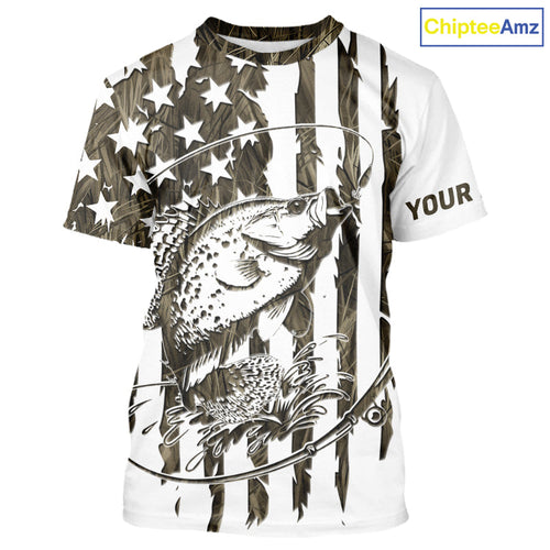 Custom Patrotic Crappie Camo Fishing T-Shirts, Crappie US Fishing T-Shirt IPHW9147