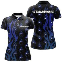 Load image into Gallery viewer, Custom Blue Flame Bowling Shirts For Women, Bowling League Shirts With Team Name IPHW6970