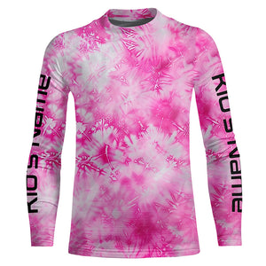 Pink Shibori Tie Dye Camo Long Sleeve Uv Protection Fishing Shirts, Personalized Fishing Jersey IPHW7188