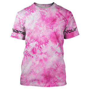 Pink Shibori Tie Dye Camo Long Sleeve Uv Protection Fishing Shirts, Personalized Fishing Jersey IPHW7188