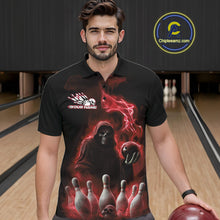Load image into Gallery viewer, Custom Red Flame Grim Reaper Bowling Men Polo Shirts, Skull Halloween Bowler Outfit IPHW9735