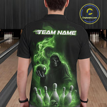 Load image into Gallery viewer, Custom Green Flame Grim Reaper Bowling Men Polo Shirts, Halloween Bowler Outfit IPHW9738