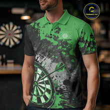 Load image into Gallery viewer, Custom Black And Green Splatter Dart Men Polo Shirt, Grunge Style Dart Team Jerseys IPHW10054