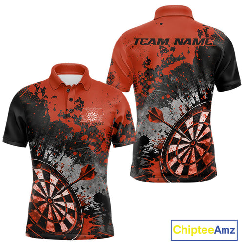 Custom Black And Orange Splatter Dart Men Polo Shirt, Grunge Style Dart Team Jerseys IPHW10057