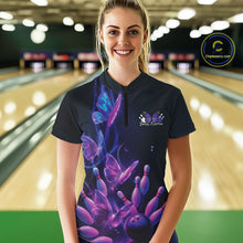 Load image into Gallery viewer, Custom Blue And Purple Butterfly Women Bowling Team Shirts, Ladies Bowling League Shirt IPHW10155