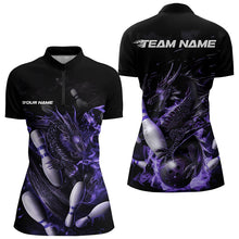 Load image into Gallery viewer, Custom Black And Purple Flame Dragon Bowling Womens Quarter-Zip Shirts, Bowling Team Shirt IPHW8416