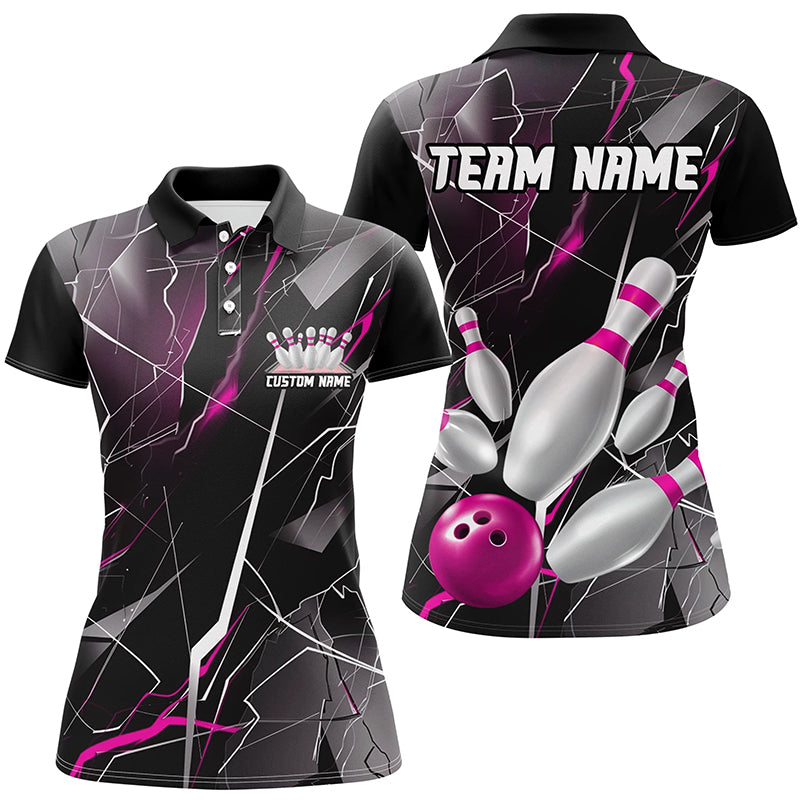Pink Thunder Lightning Custom Bowling Team Shirts For Women, Strike Bowling Jerseys IPHW6468