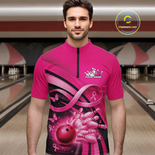 Load image into Gallery viewer, Custom Hope Pink Ribbon Butterfly Bowling Shirt For Men, Breast Cancer Bowling Shirt IPHW11328