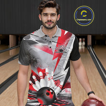 Load image into Gallery viewer, Custom Red And Gray Geometric Bowling Jerseys Bowling Team Polo Shirts For Men IPHW9508