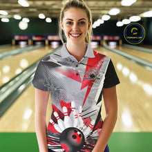 Load image into Gallery viewer, Custom Red And Gray Geometric Bowling Jerseys Bowling Team Polo Shirts For Women IPHW9508