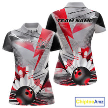 Load image into Gallery viewer, Custom Red And Gray Geometric Bowling Jerseys Bowling Team Polo Shirts For Women IPHW9508