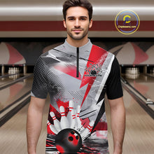 Load image into Gallery viewer, Custom Red And Gray Geometric Bowling Jerseys Bowling Team Quarter-Zip Shirts For Men IPHW9508