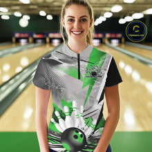 Load image into Gallery viewer, Custom Green And Gray Geometric Bowling Jerseys Bowling Team Quarter-Zip Shirts For Women IPHW9510