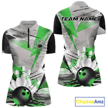 Load image into Gallery viewer, Custom Green And Gray Geometric Bowling Jerseys Bowling Team Quarter-Zip Shirts For Women IPHW9510