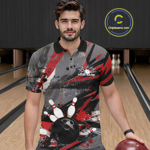 Custom Grunge Red Bowling Polo Shirts For Men, Vintage Bowling Team Shirts IPHW9511