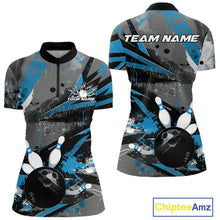Load image into Gallery viewer, Custom Grunge Blue Bowling Quarter-Zip Shirts For Women, Vintage Bowling Team Shirts IPHW9512