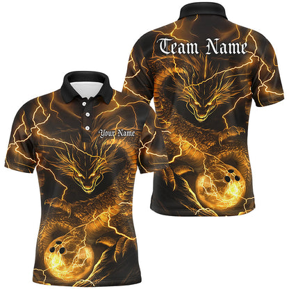 Custom Black And Golden Dragon Bowling Shirts For Men, Bowling Team Uniform Bowlers Outfit IPHW7526