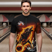 Load image into Gallery viewer, Custom Fire Flaming Wolf Bowling Quarter-Zip Shirts For Men, Wolf Bowling Tournament Shirt IPHW8427