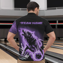Load image into Gallery viewer, Custom Purple Fire Flaming Wolf Bowling Quarter-Zip Shirts For Men, Wolf Bowling Tournament Shirt IPHW8428