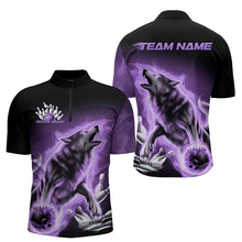 Load image into Gallery viewer, Custom Purple Fire Flaming Wolf Bowling Quarter-Zip Shirts For Men, Wolf Bowling Tournament Shirt IPHW8428